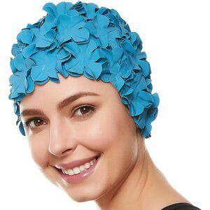 Beemo Floral Petal Ladies Bathing Swim Cap Women Long/Short Hair - Royal Blue